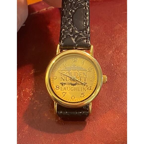 Women's Gold Tone 22mm Golden Nugget Laughlin Watch, Leather Band - Picture 2 of 3